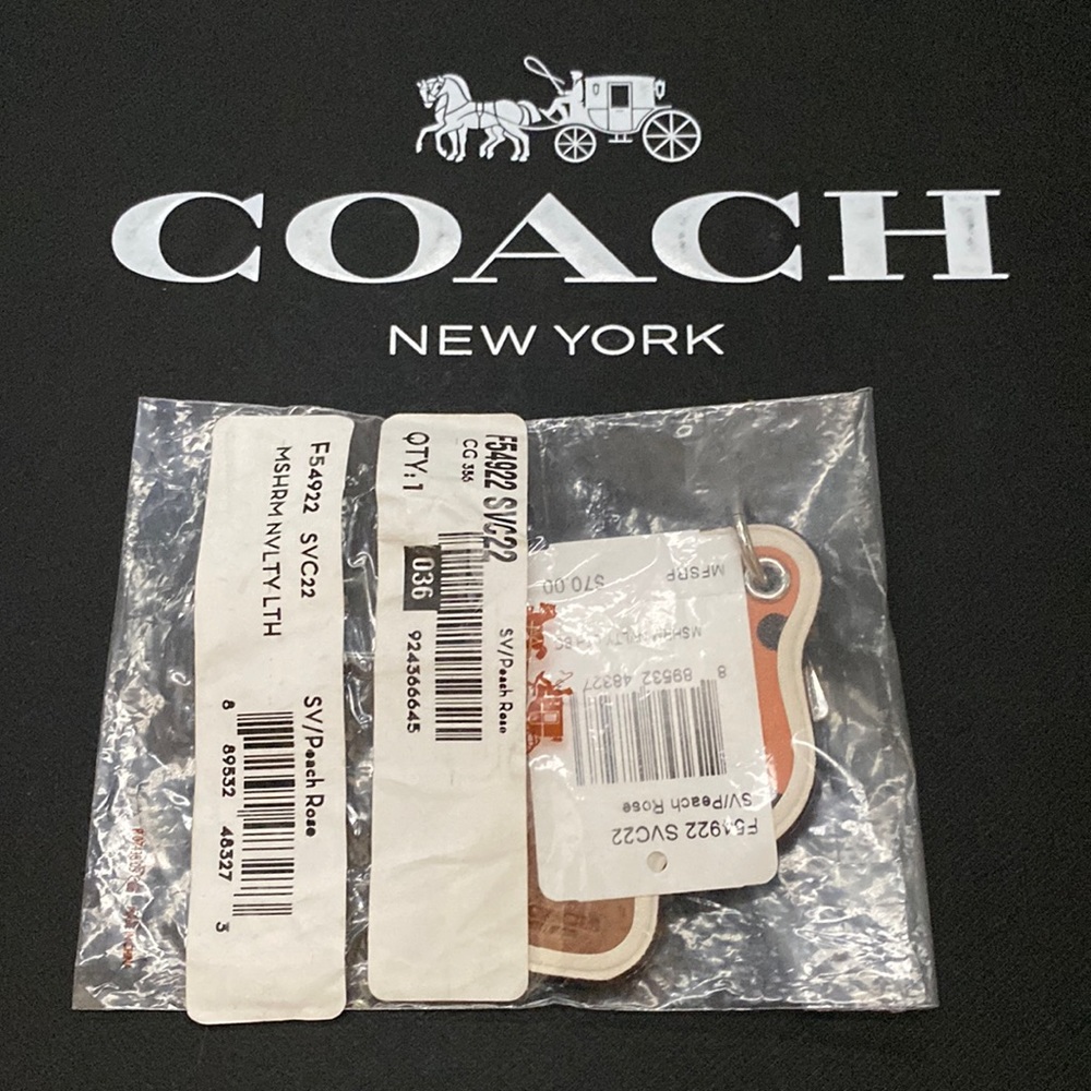 COACH Leather MUSHROOM HANGTAG Bag PURSE CHARM Key Fob CARABINER Keychain NWT - Picture 2 of 6